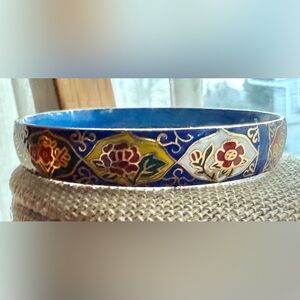 Cloisonné Unique Floral Bangle Bracelet Red yellow Blue Vintage